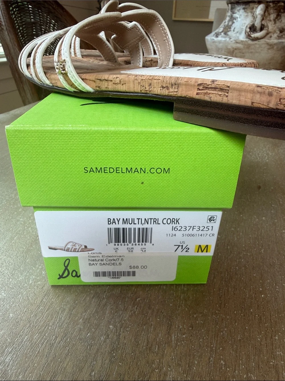 Sam Edelman Cork Slide Sandals in Natural and White, Bay Multi